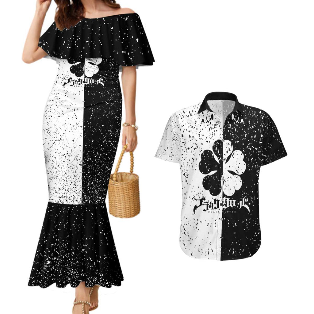 Five Leaf Clover Black Clover Couples Matching Mermaid Dress and Hawaiian Shirt Anime Grunge Style