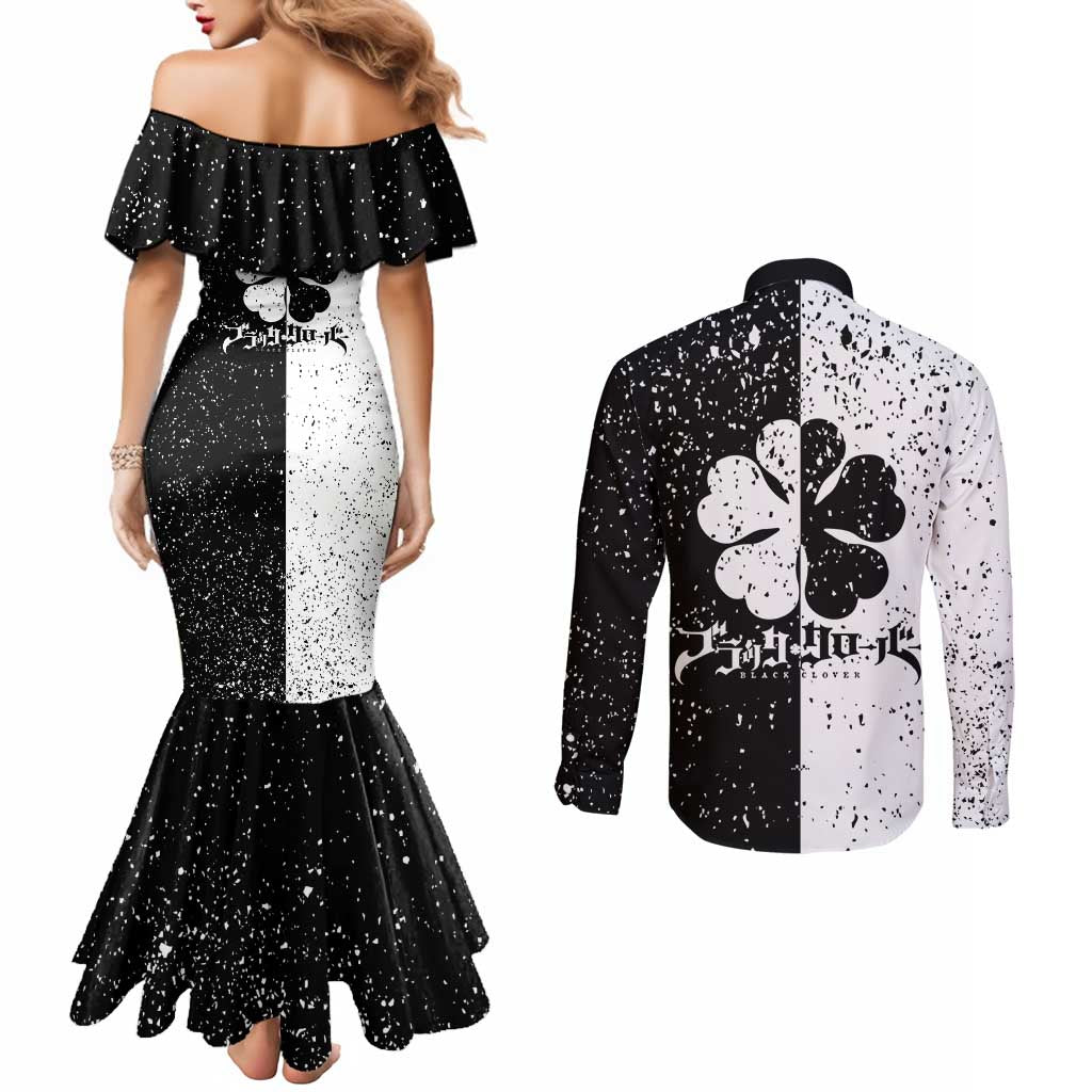 Five Leaf Clover Black Clover Couples Matching Mermaid Dress and Long Sleeve Button Shirt Anime Grunge Style