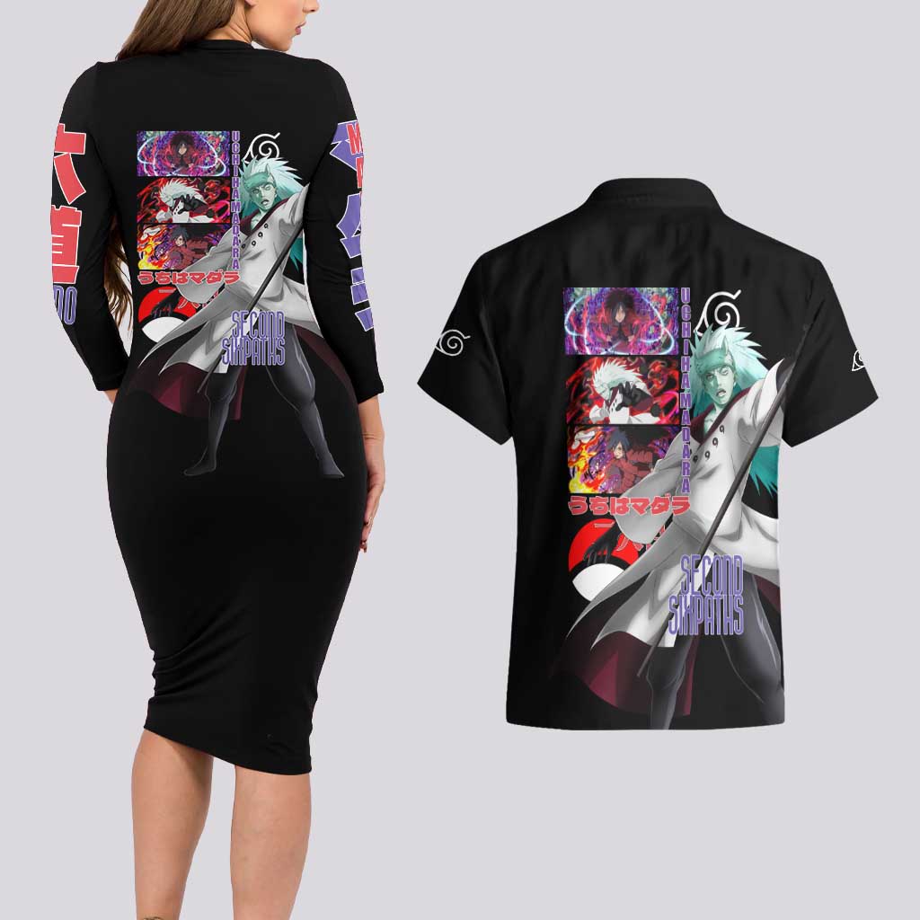 Uchiha Madara V2 Naruto Couples Matching Long Sleeve Bodycon Dress and Hawaiian Shirt Anime Style