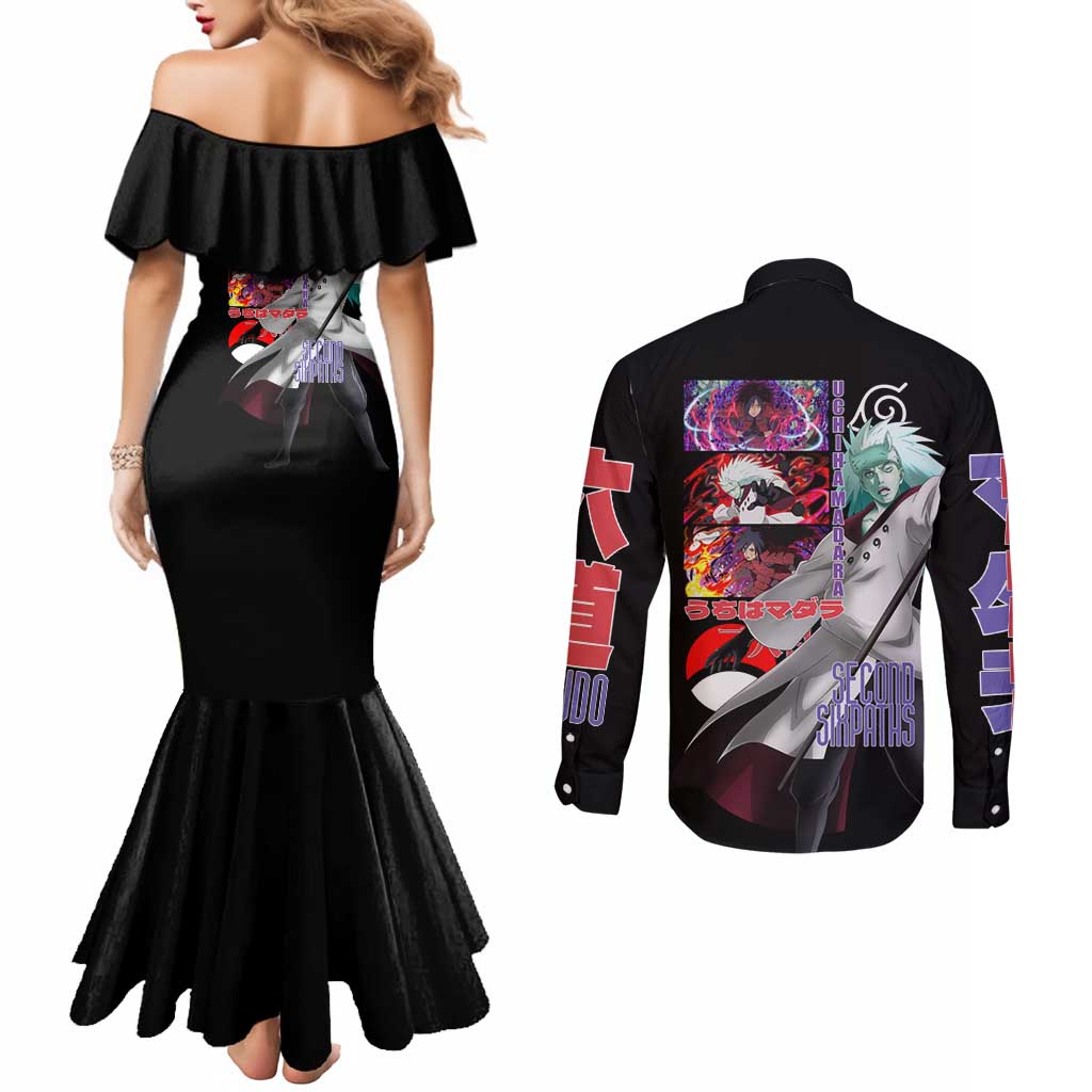 Uchiha Madara V2 Naruto Couples Matching Mermaid Dress and Long Sleeve Button Shirt Anime Style
