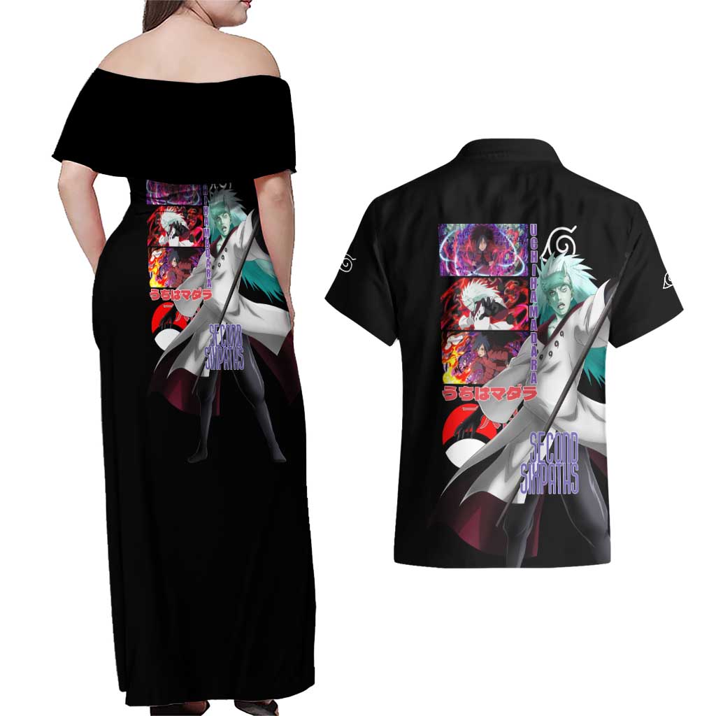 Uchiha Madara V2 Naruto Couples Matching Off Shoulder Maxi Dress and Hawaiian Shirt Anime Style