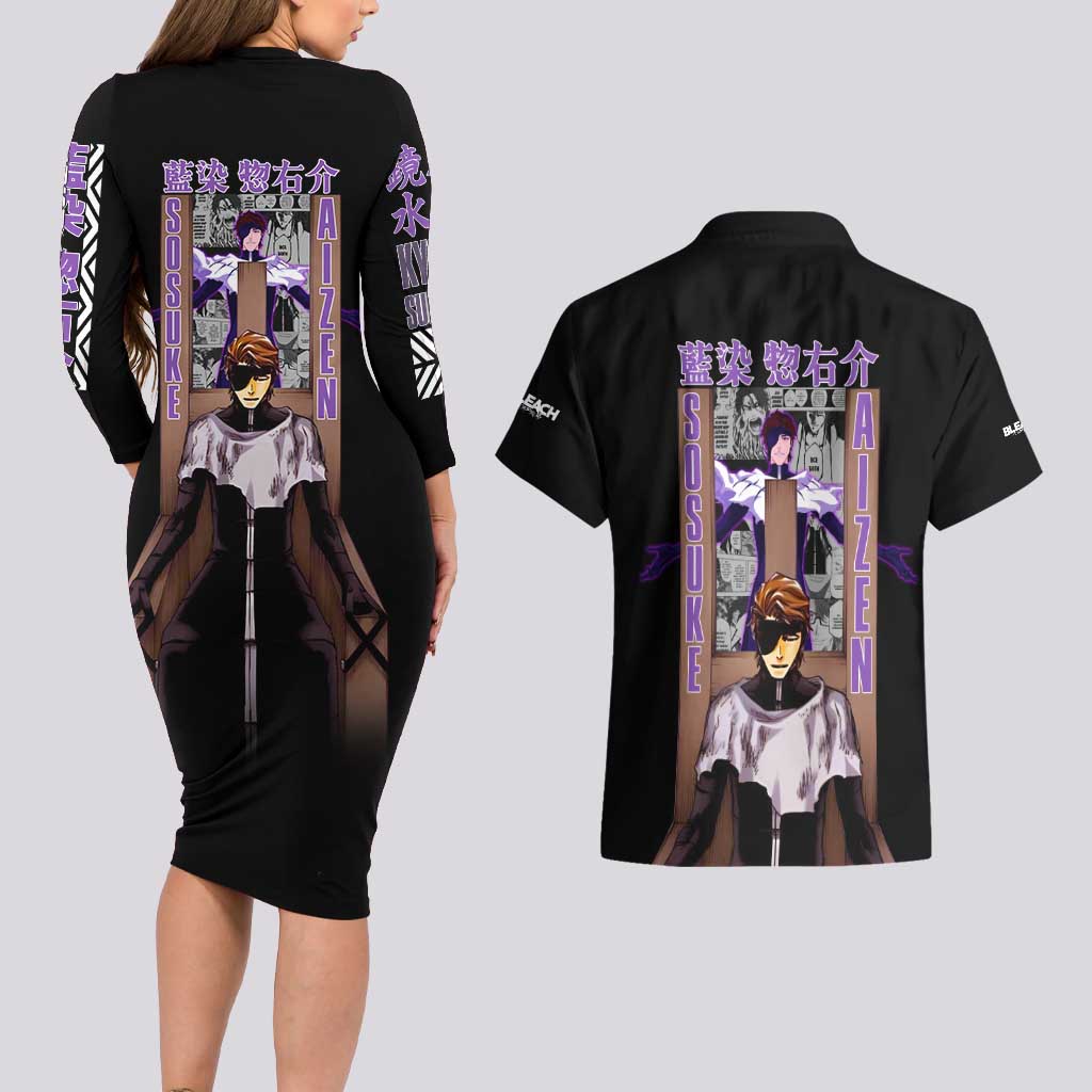 Sosuke Aizen TYBWA Bleach Couples Matching Long Sleeve Bodycon Dress and Hawaiian Shirt Anime Style