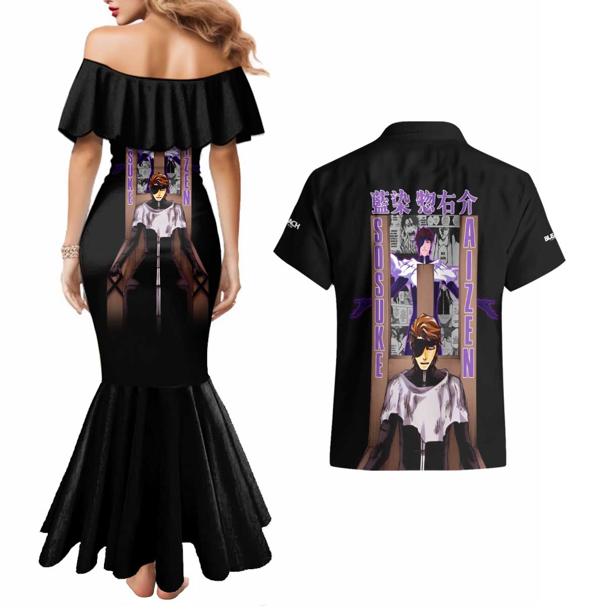 Sosuke Aizen TYBWA Bleach Couples Matching Mermaid Dress and Hawaiian Shirt Anime Style