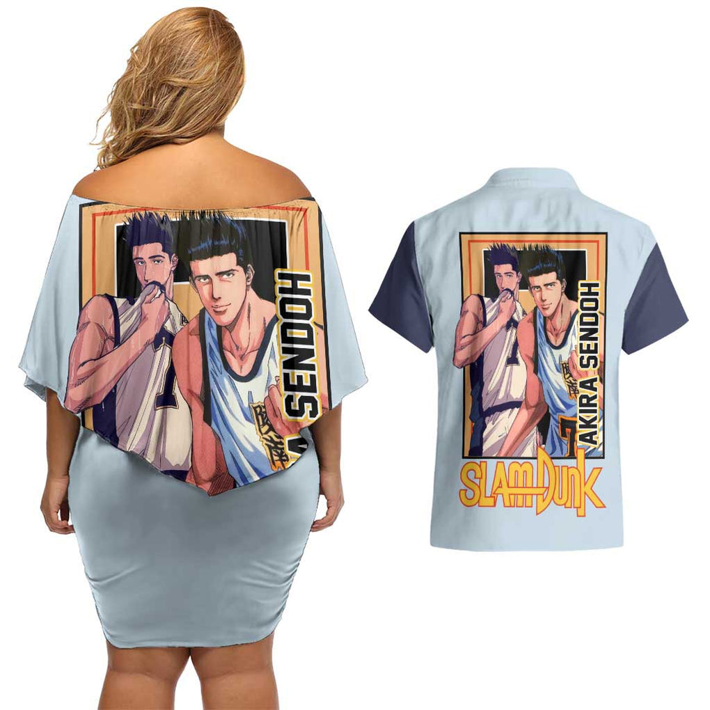 Akira Sendoh Slam Dunk Couples Matching Off Shoulder Short Dress and Hawaiian Shirt Japan Anime Style