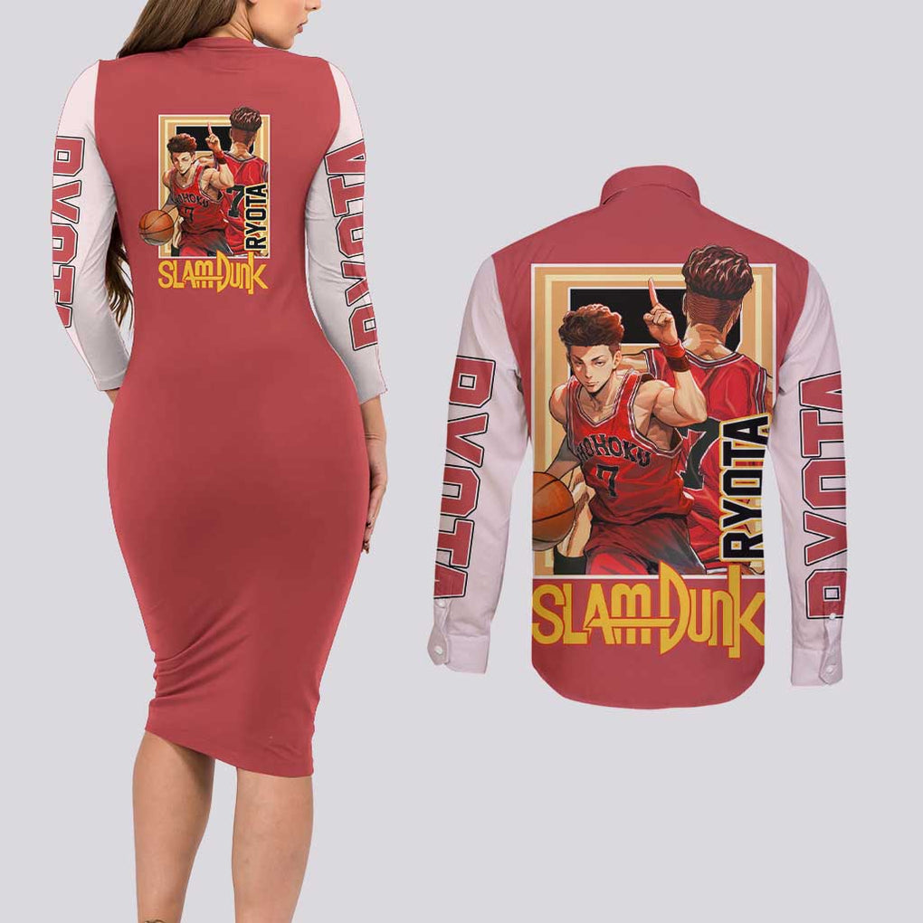 Ryota Miyagi Slam Dunk Couples Matching Long Sleeve Bodycon Dress and Long Sleeve Button Shirt Japan Anime Style