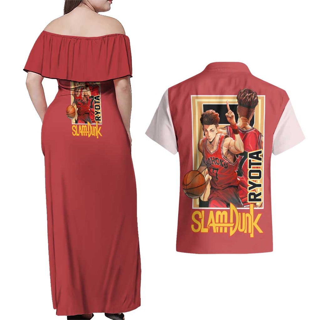 Ryota Miyagi Slam Dunk Couples Matching Off Shoulder Maxi Dress and Hawaiian Shirt Japan Anime Style