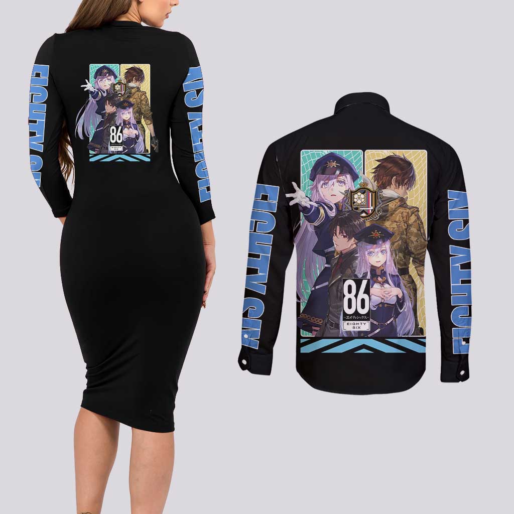 86 Eighty Six Couples Matching Long Sleeve Bodycon Dress and Long Sleeve Button Shirt Anime Style - The Mazicc