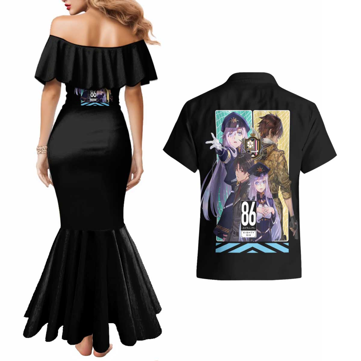 86 Eighty Six Couples Matching Mermaid Dress and Hawaiian Shirt Anime Style - The Mazicc