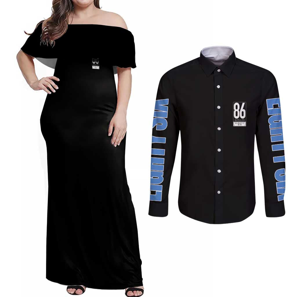 86 Eighty Six Couples Matching Off Shoulder Maxi Dress and Long Sleeve Button Shirt Anime Style - The Mazicc