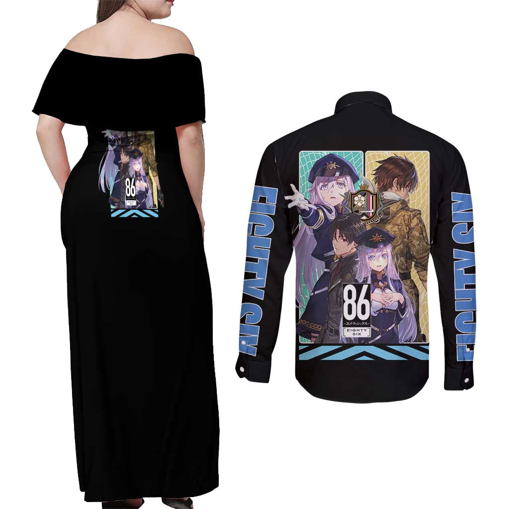 86 Eighty Six Couples Matching Off Shoulder Maxi Dress and Long Sleeve Button Shirt Anime Style - The Mazicc