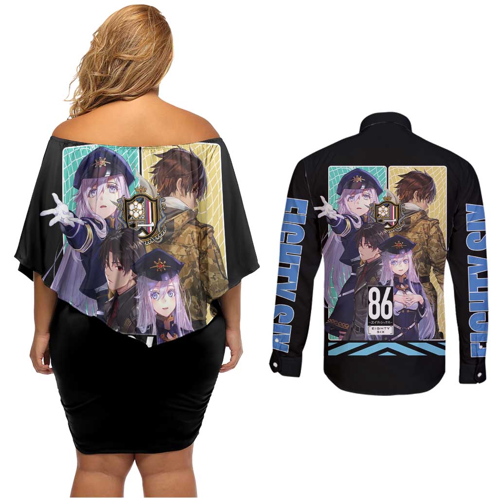 86 Eighty Six Couples Matching Off Shoulder Short Dress and Long Sleeve Button Shirt Anime Style - The Mazicc