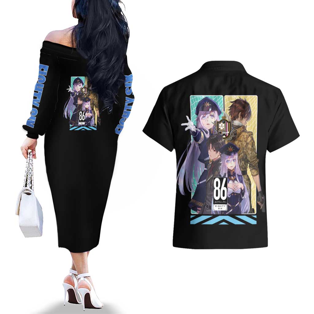 86 Eighty Six Couples Matching Off The Shoulder Long Sleeve Dress and Hawaiian Shirt Anime Style - The Mazicc