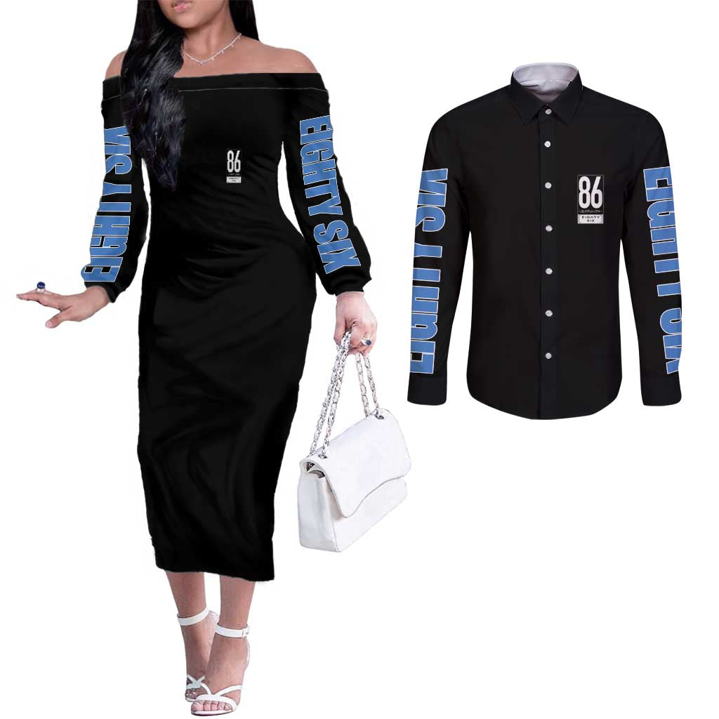 86 Eighty Six Couples Matching Off The Shoulder Long Sleeve Dress and Long Sleeve Button Shirt Anime Style - The Mazicc