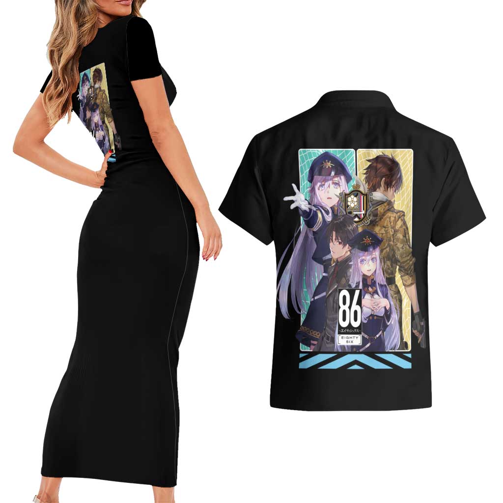 86 Eighty Six Couples Matching Short Sleeve Bodycon Dress and Hawaiian Shirt Anime Style - The Mazicc
