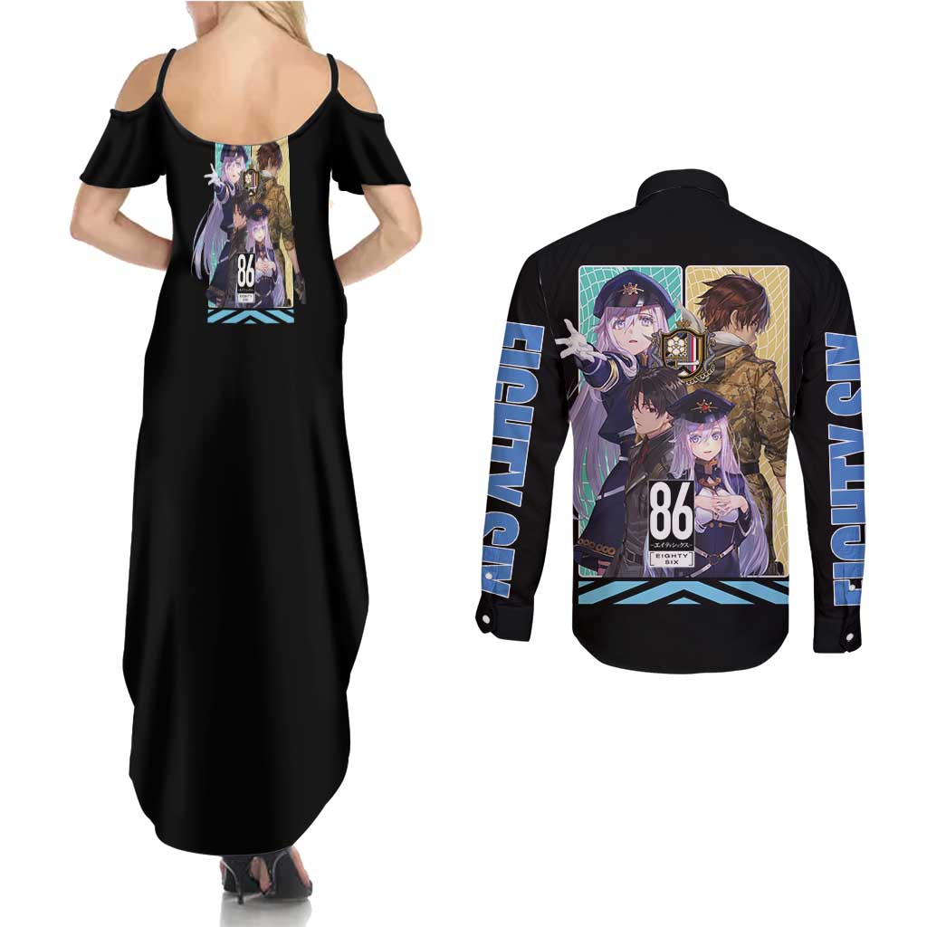 86 Eighty Six Couples Matching Summer Maxi Dress and Long Sleeve Button Shirt Anime Style - The Mazicc