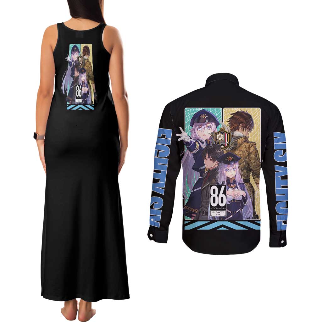 86 Eighty Six Couples Matching Tank Maxi Dress and Long Sleeve Button Shirt Anime Style - The Mazicc