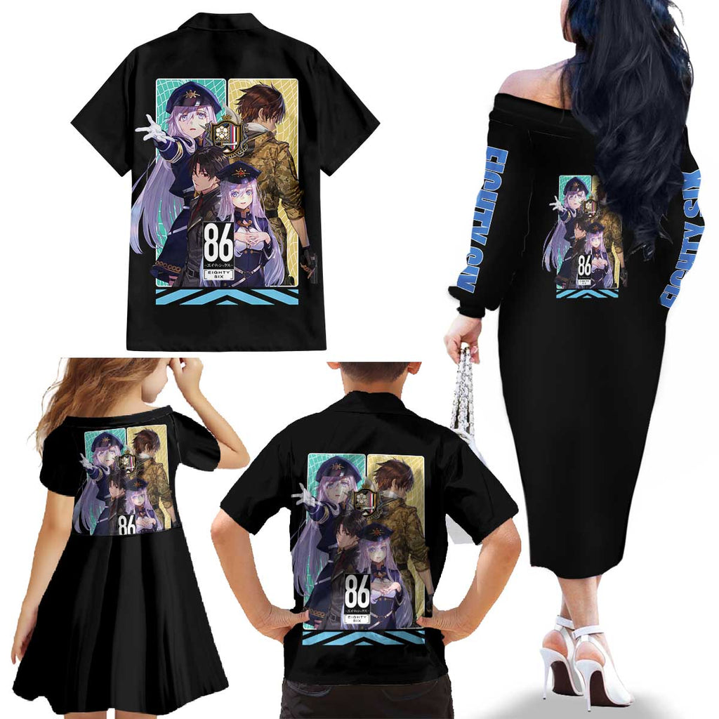 86 Eighty Six Family Matching Off The Shoulder Long Sleeve Dress and Hawaiian Shirt Anime Style - The Mazicc