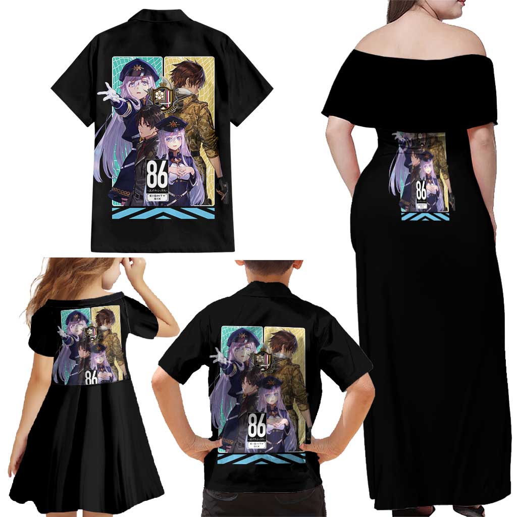 86 Eighty Six Family Matching Off Shoulder Maxi Dress and Hawaiian Shirt Anime Style - The Mazicc