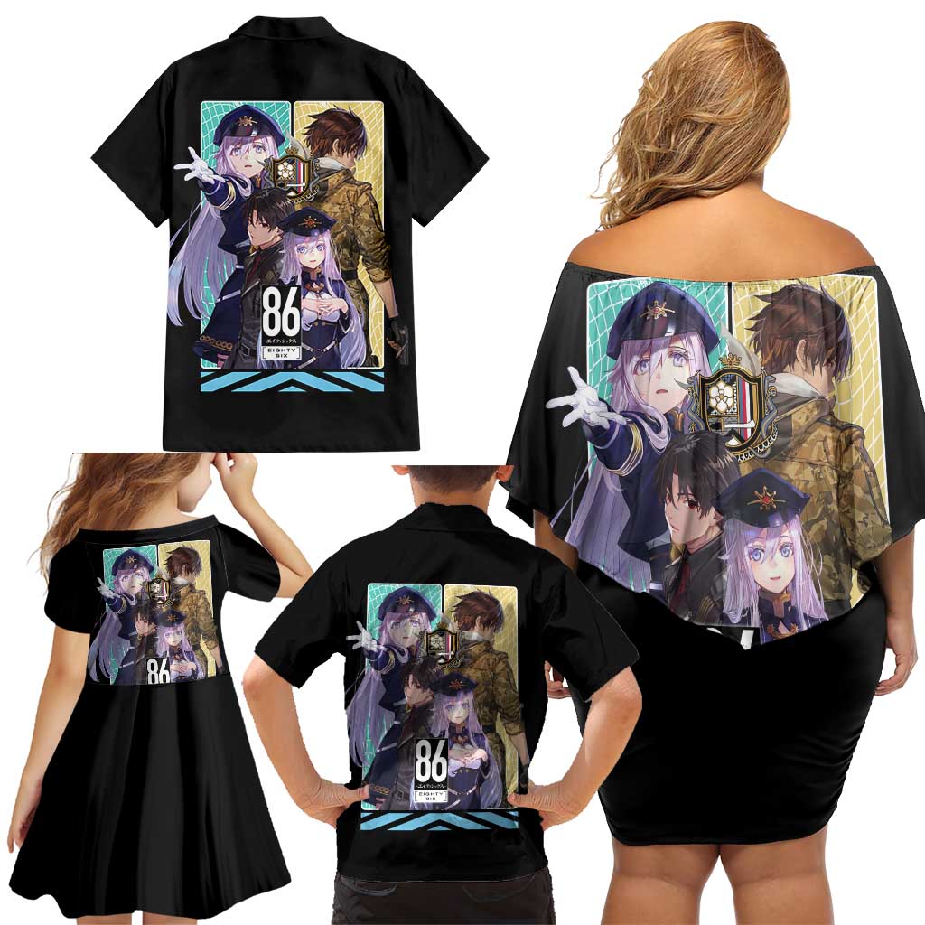 86 Eighty Six Family Matching Off Shoulder Short Dress and Hawaiian Shirt Anime Style - The Mazicc