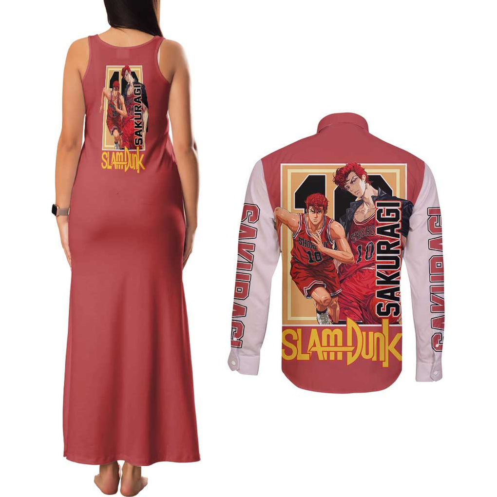 Hanamichi Sakuragi Slam Dunk Couples Matching Tank Maxi Dress and Long Sleeve Button Shirt Japan Anime Style