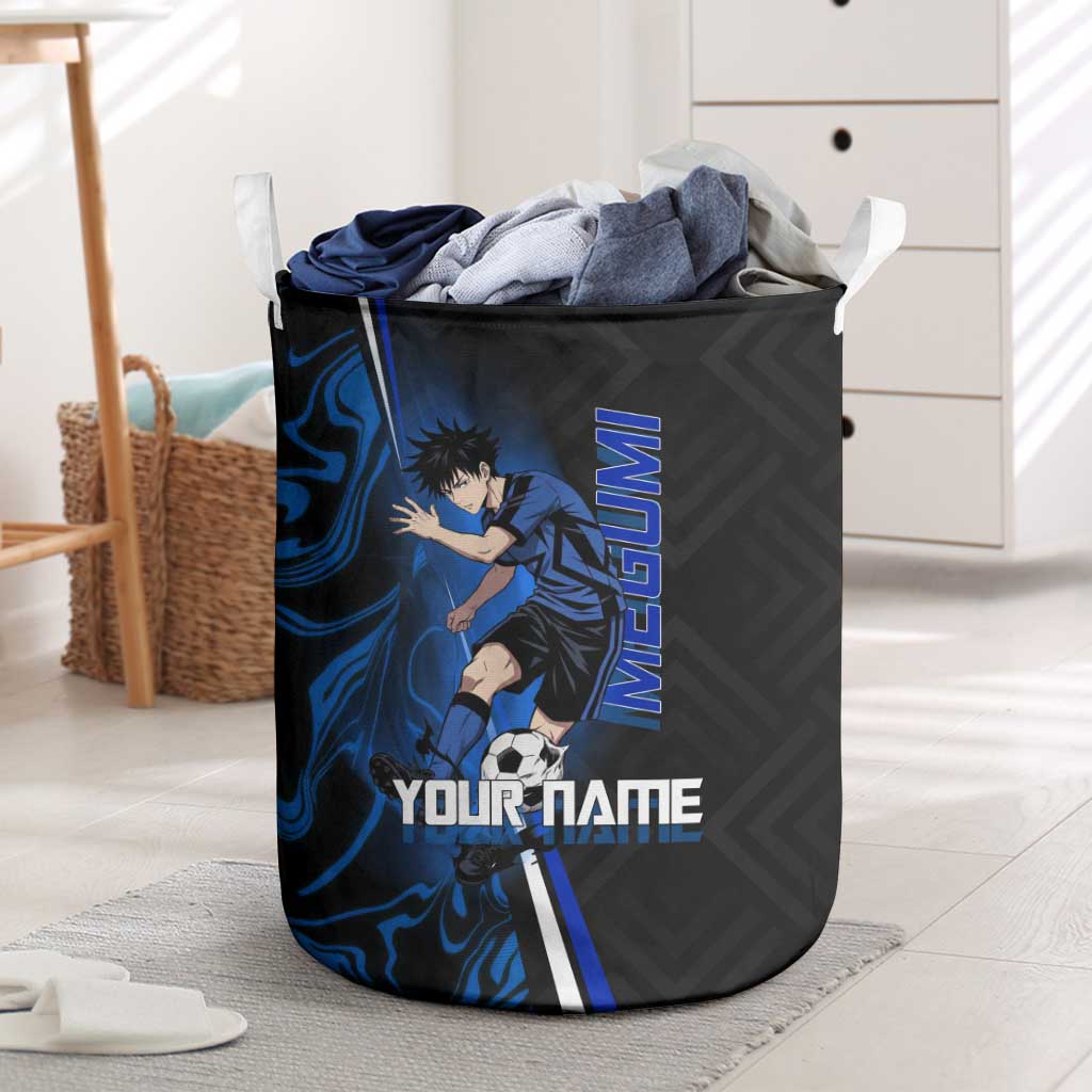 Custom Megumi Fushiguro Jujutsu Kaisen Laundry Basket Blue Flames Soccer Theme Anime