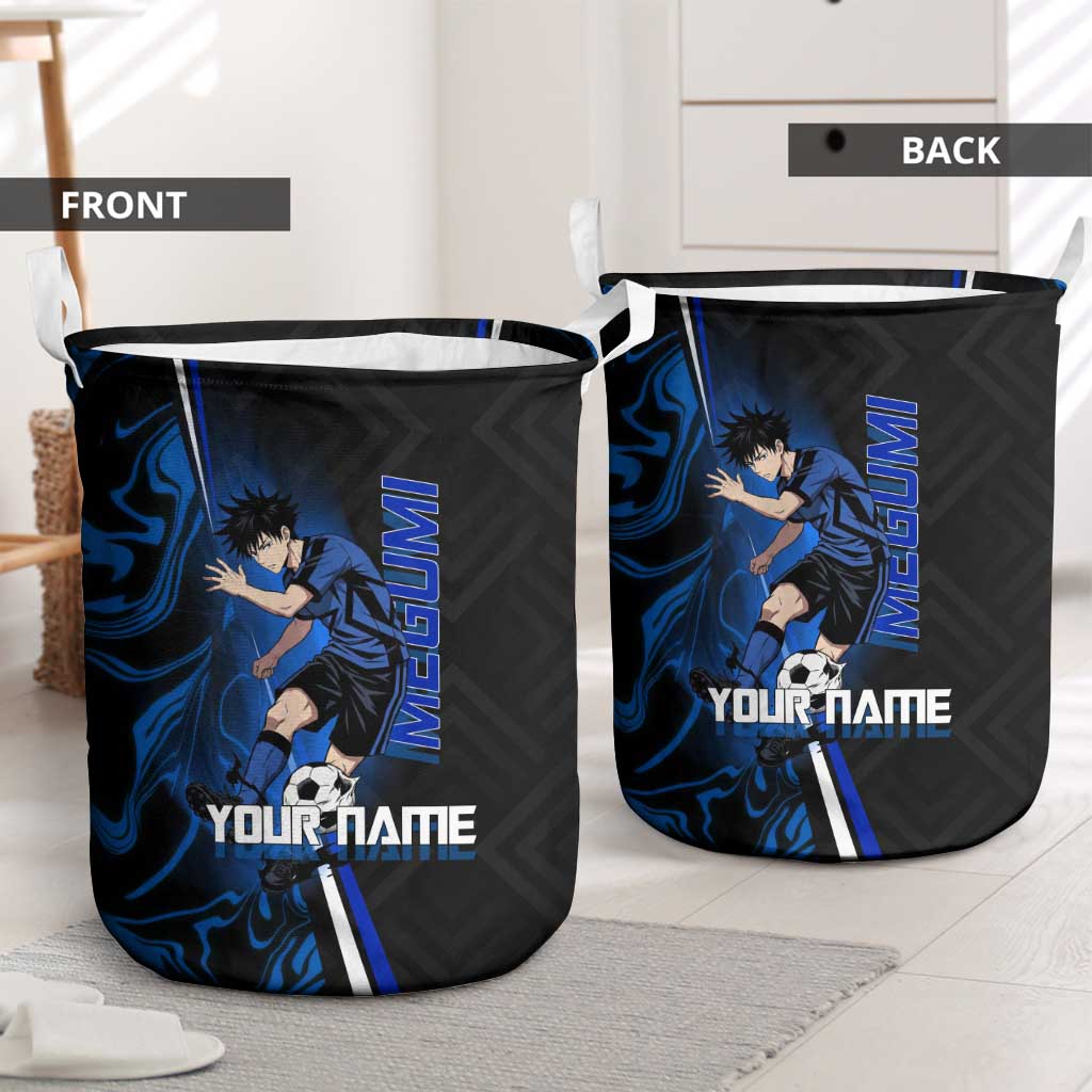 Custom Megumi Fushiguro Jujutsu Kaisen Laundry Basket Blue Flames Soccer Theme Anime