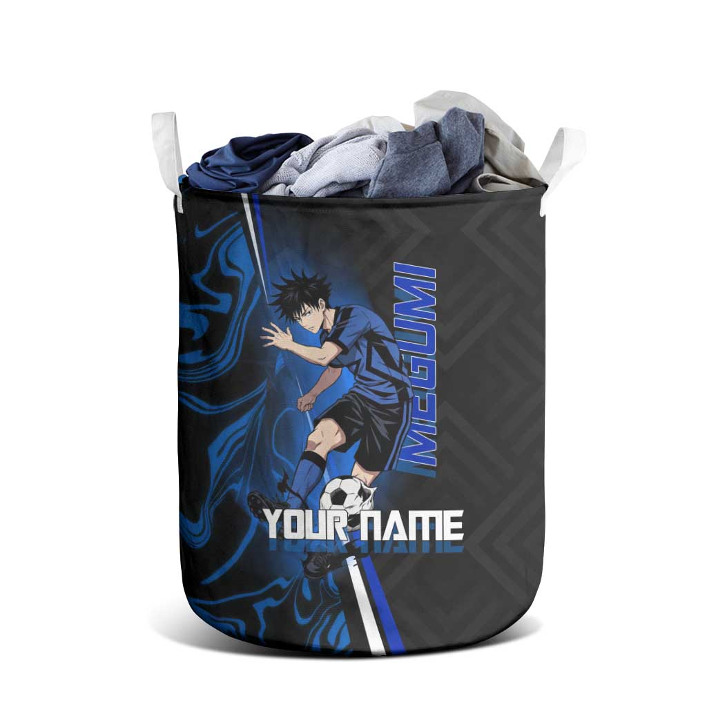 Custom Megumi Fushiguro Jujutsu Kaisen Laundry Basket Blue Flames Soccer Theme Anime