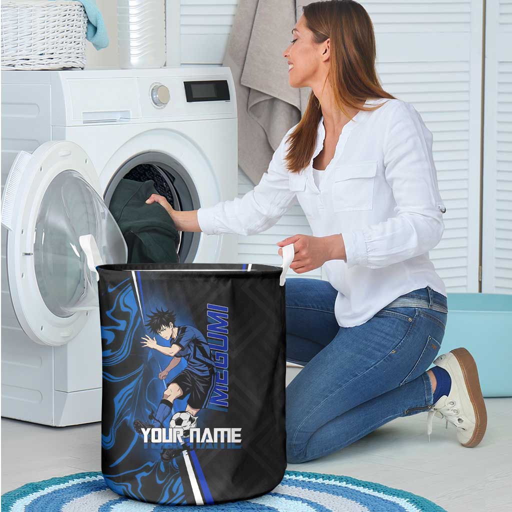 Custom Megumi Fushiguro Jujutsu Kaisen Laundry Basket Blue Flames Soccer Theme Anime