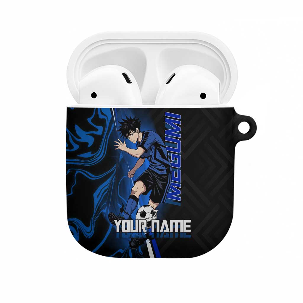 Custom Megumi Fushiguro Jujutsu Kaisen AirPods Case Blue Flames Soccer Theme Anime