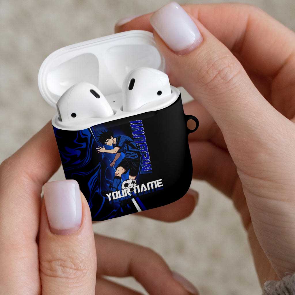 Custom Megumi Fushiguro Jujutsu Kaisen AirPods Case Blue Flames Soccer Theme Anime