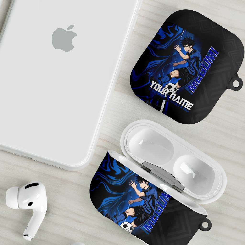 Custom Megumi Fushiguro Jujutsu Kaisen AirPods Case Blue Flames Soccer Theme Anime