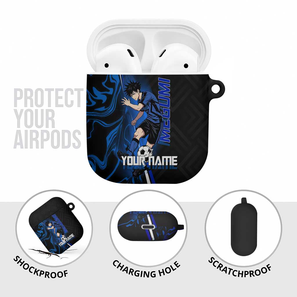 Custom Megumi Fushiguro Jujutsu Kaisen AirPods Case Blue Flames Soccer Theme Anime