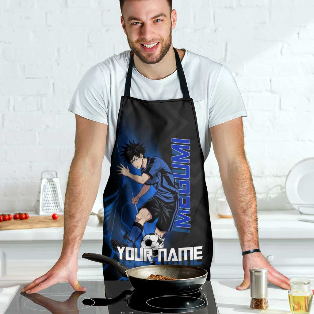 Custom Megumi Fushiguro Jujutsu Kaisen Apron Blue Flames Soccer Theme Anime