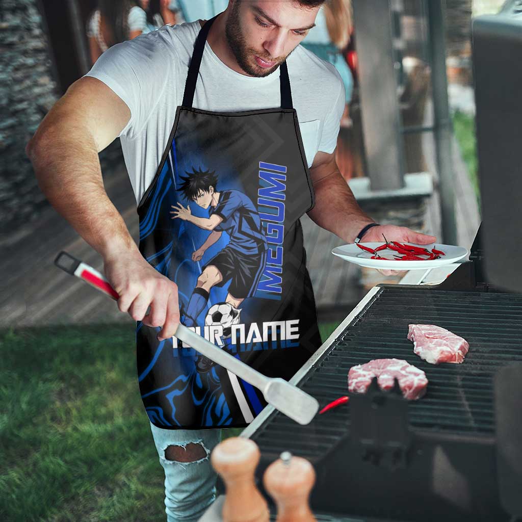 Custom Megumi Fushiguro Jujutsu Kaisen Apron Blue Flames Soccer Theme Anime