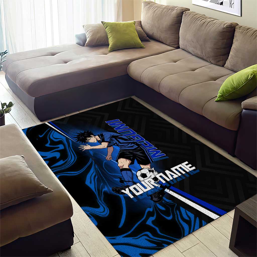 Custom Megumi Fushiguro Jujutsu Kaisen Area Rug Blue Flames Soccer Theme Anime