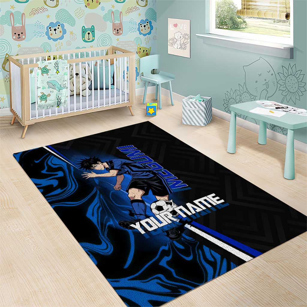 Custom Megumi Fushiguro Jujutsu Kaisen Area Rug Blue Flames Soccer Theme Anime
