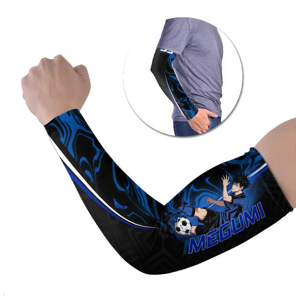 Custom Megumi Fushiguro Jujutsu Kaisen Arm Sleeves Blue Flames Soccer Theme Anime