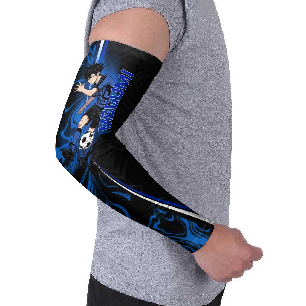 Custom Megumi Fushiguro Jujutsu Kaisen Arm Sleeves Blue Flames Soccer Theme Anime
