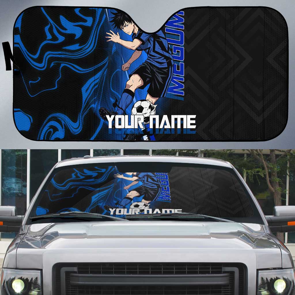 Custom Megumi Fushiguro Jujutsu Kaisen Auto Sun Shade Blue Flames Soccer Theme Anime