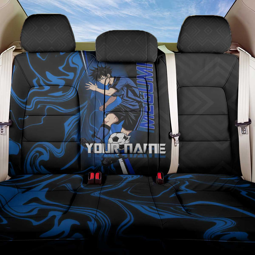 Custom Megumi Fushiguro Jujutsu Kaisen Back Car Seat Cover Blue Flames Soccer Theme Anime