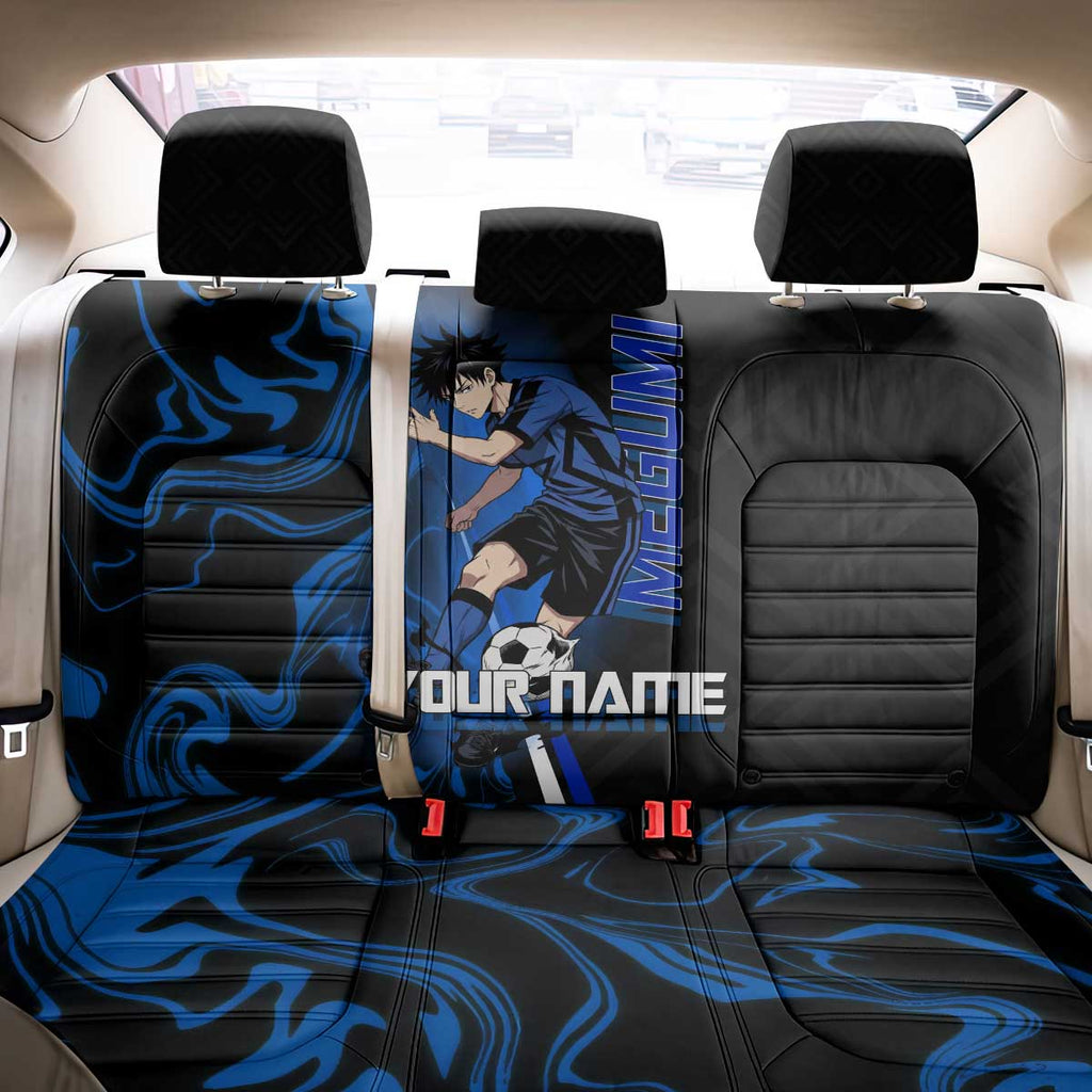 Custom Megumi Fushiguro Jujutsu Kaisen Back Car Seat Cover Blue Flames Soccer Theme Anime