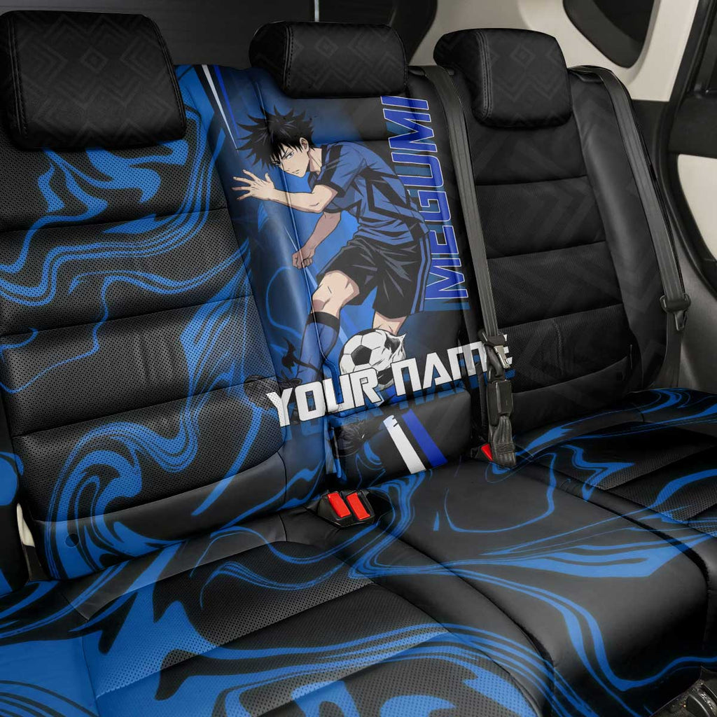 Custom Megumi Fushiguro Jujutsu Kaisen Back Car Seat Cover Blue Flames Soccer Theme Anime