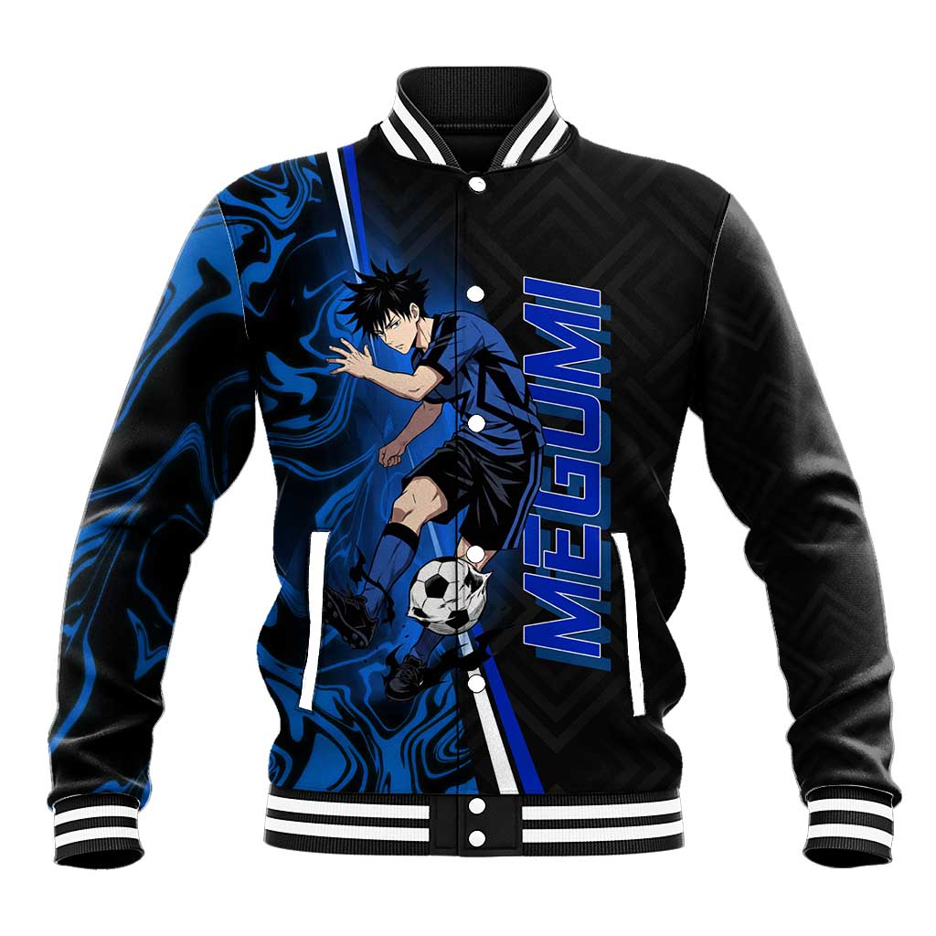 Custom Megumi Fushiguro Jujutsu Kaisen Baseball Jacket Blue Flames Soccer Theme Anime