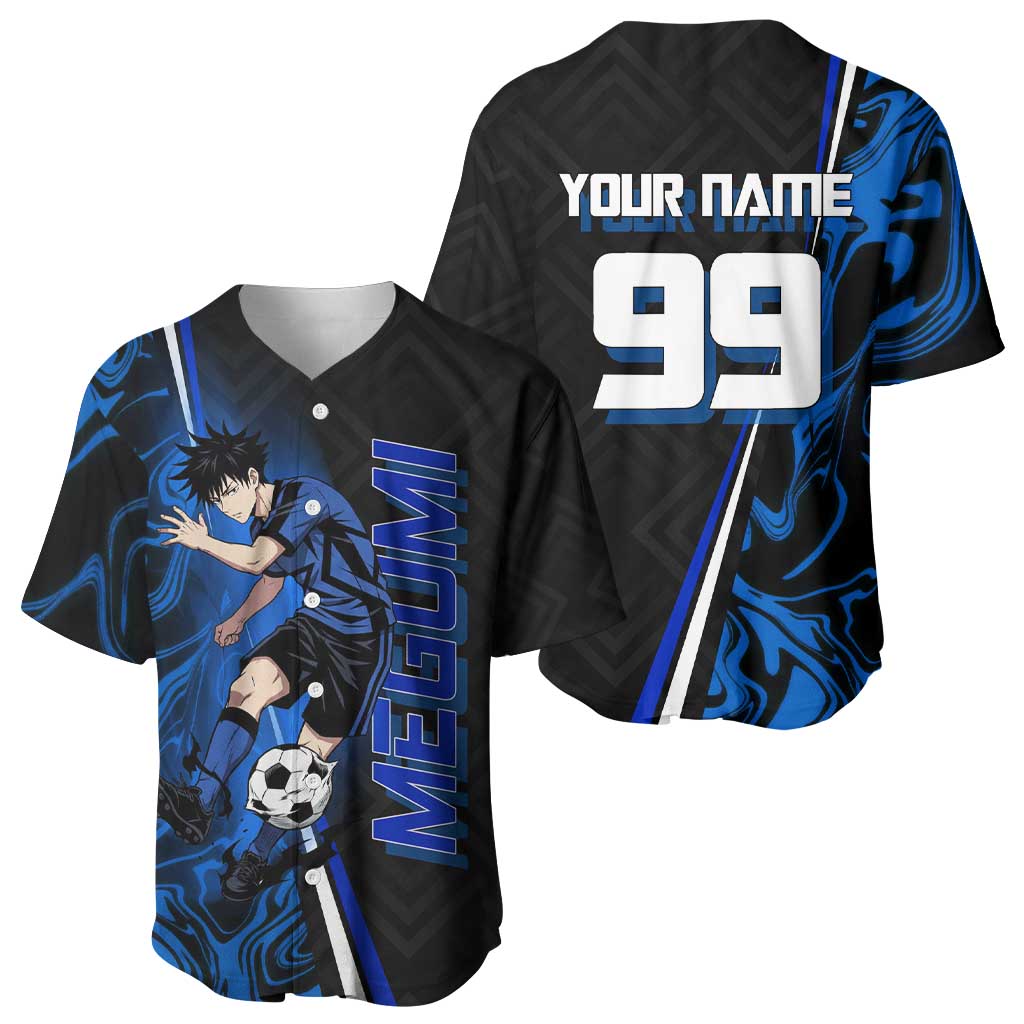 Custom Megumi Fushiguro Jujutsu Kaisen Baseball Jersey Blue Flames Soccer Theme Anime