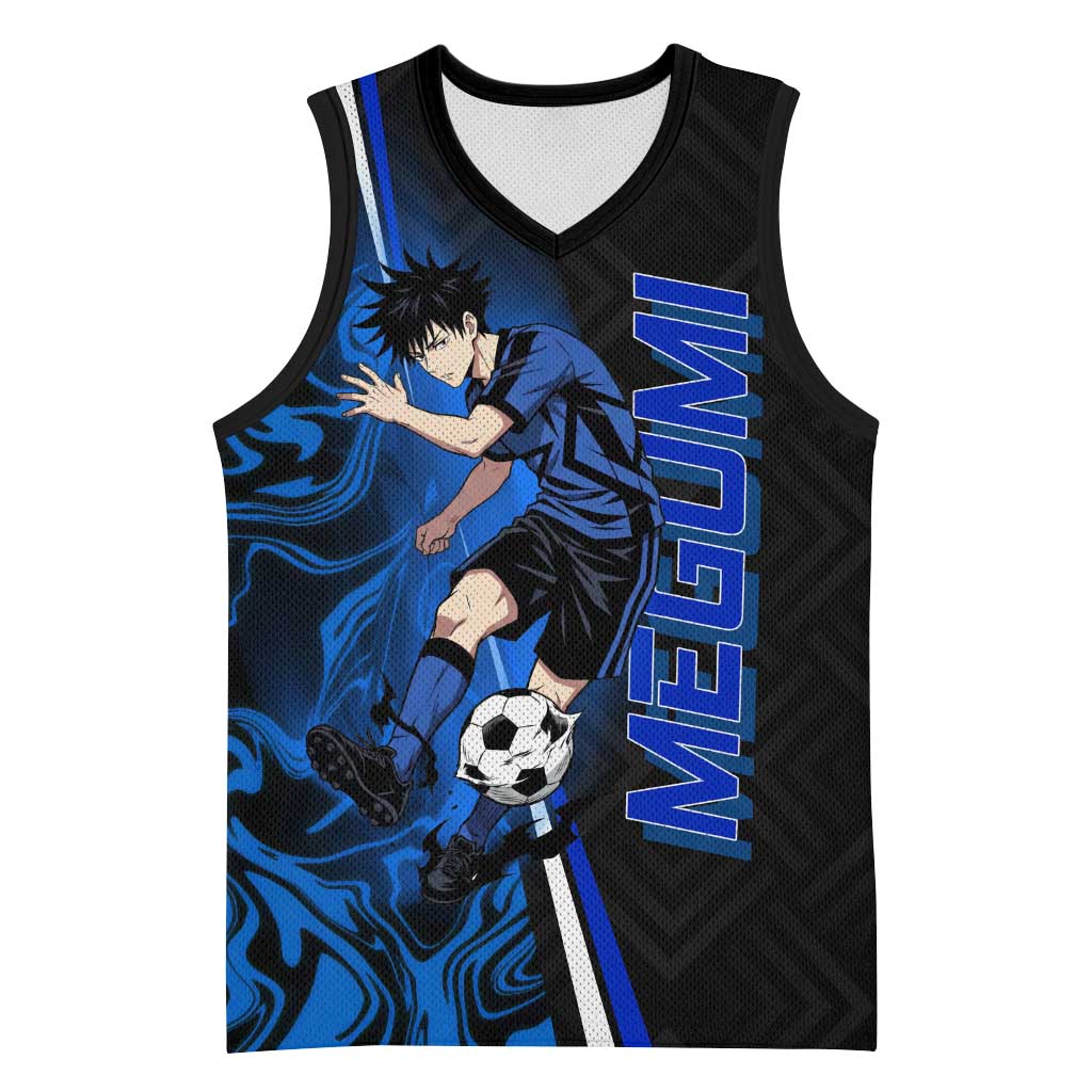 Custom Megumi Fushiguro Jujutsu Kaisen Basketball Jersey Blue Flames Soccer Theme Anime