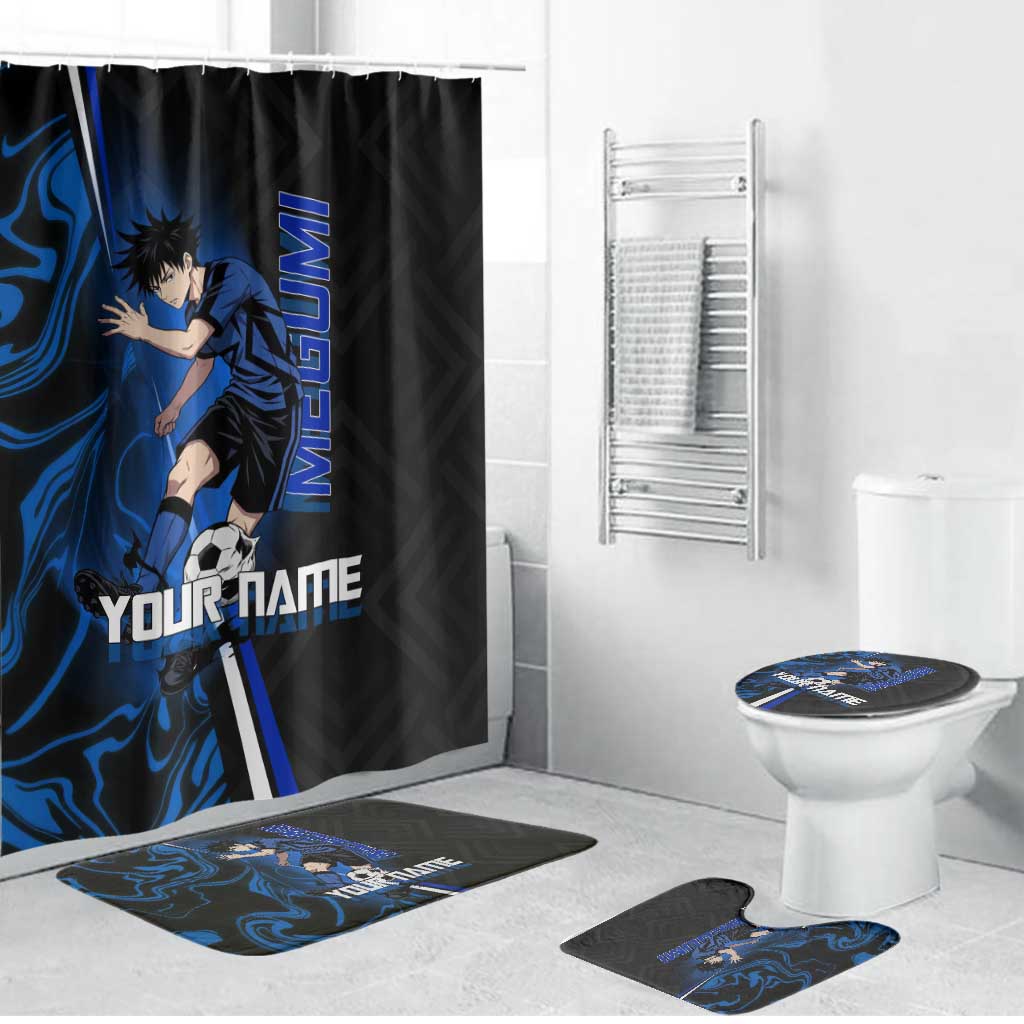 Custom Megumi Fushiguro Jujutsu Kaisen Bathroom Set Blue Flames Soccer Theme Anime