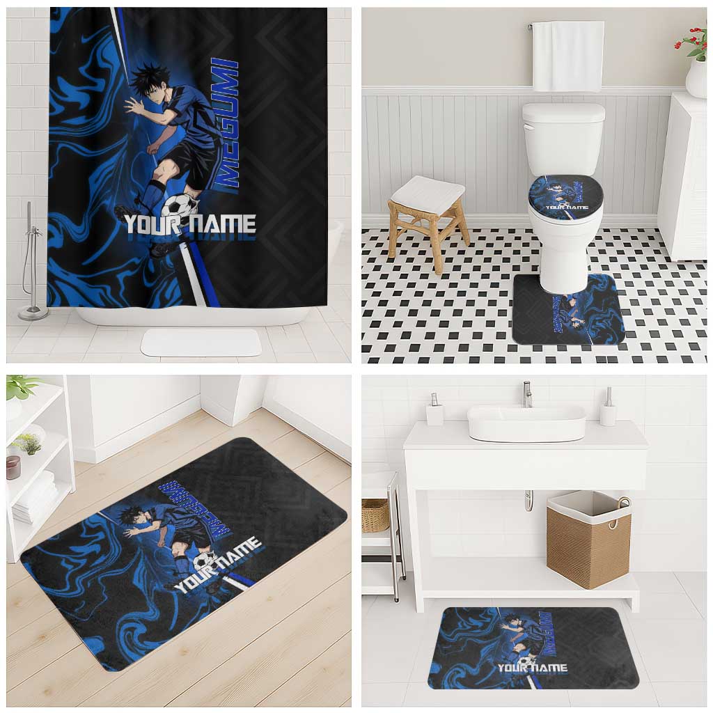 Custom Megumi Fushiguro Jujutsu Kaisen Bathroom Set Blue Flames Soccer Theme Anime