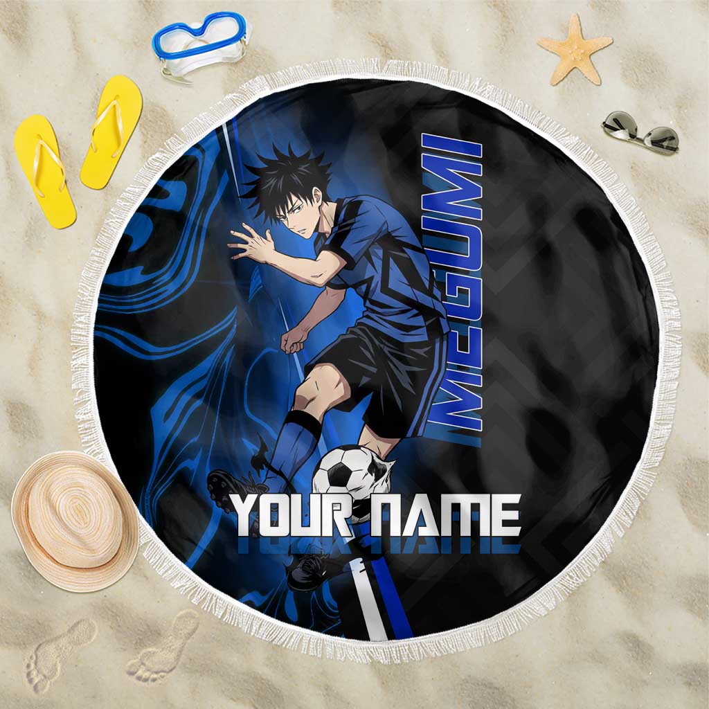 Custom Megumi Fushiguro Jujutsu Kaisen Beach Blanket Blue Flames Soccer Theme Anime