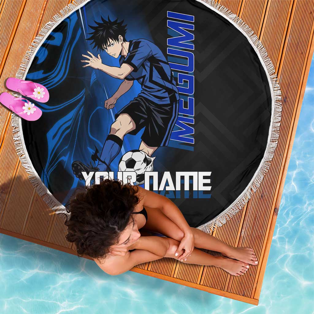 Custom Megumi Fushiguro Jujutsu Kaisen Beach Blanket Blue Flames Soccer Theme Anime