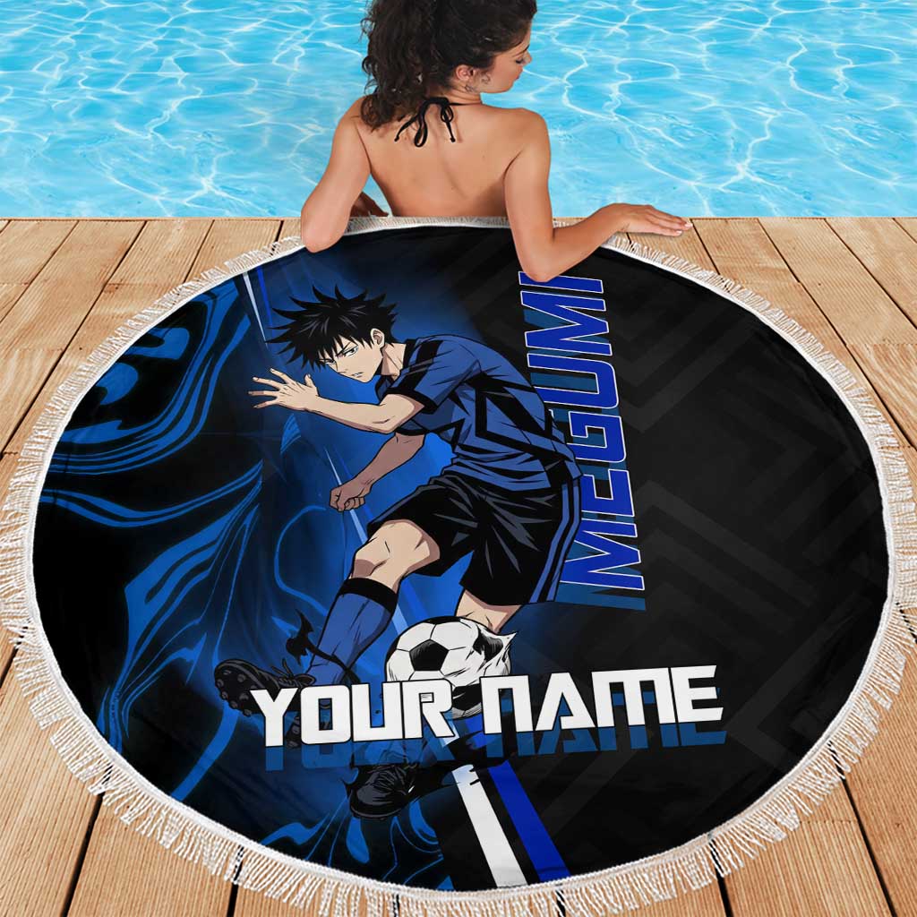 Custom Megumi Fushiguro Jujutsu Kaisen Beach Blanket Blue Flames Soccer Theme Anime